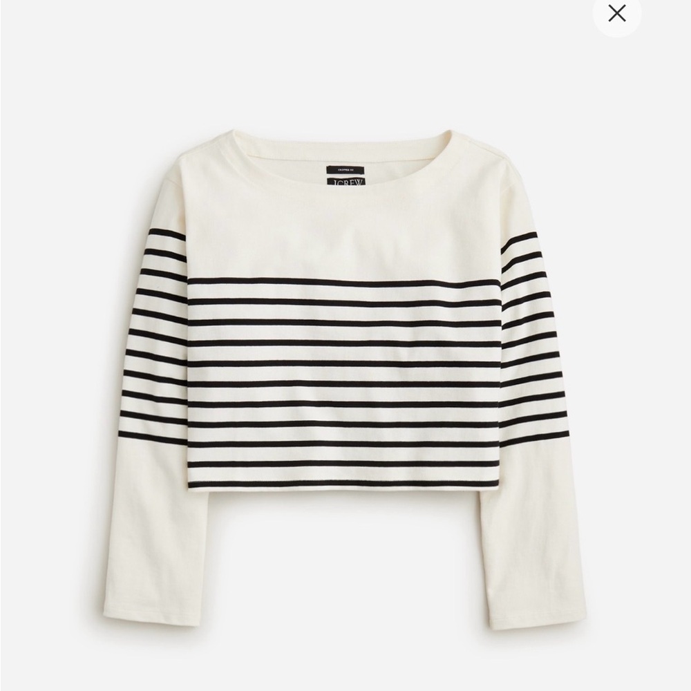 J. Crew cropped boatneck t-shirt in mariner cotton, medium, EUC